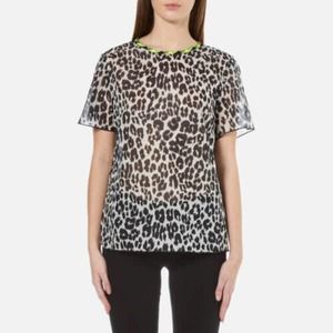 Marc Jacobs Leopard Print Cotton Sheer T-Shirt in Black / Bone Size XS